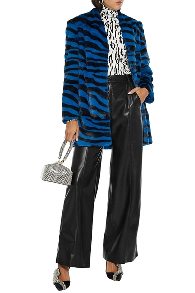 Michelle Mason Zebra-print Faux Fur Coat In Blue
