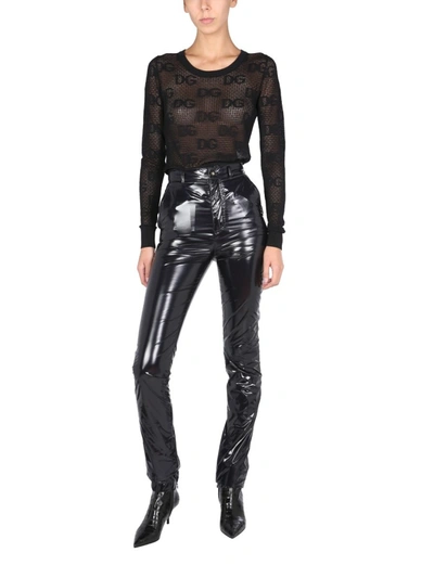 Dolce & Gabbana Women's Vinyl Straight-leg Pants In Black