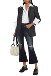 3x1 W3 Higher Ground Gusset Crop Distressed High-rise Kick-flare Jeans In Dark Denim