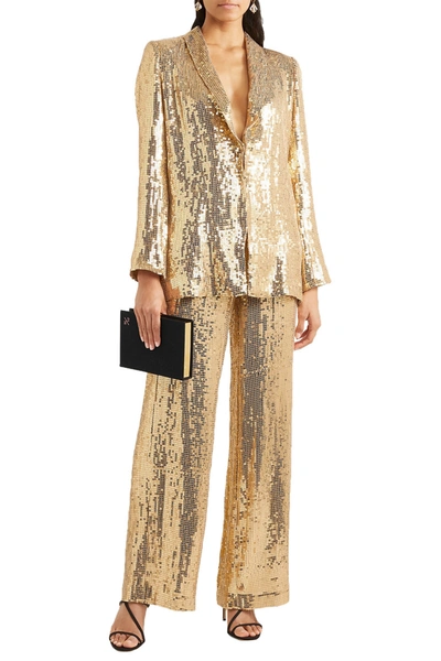 Alice And Olivia Jace Sequined Tulle Blazer In Gold
