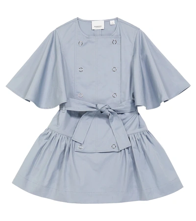 Burberry Kids' Pleated Cotton Dress In Shale Blue