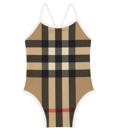 Burberry Vintage Check Baby Checked Swimsuit In Archive Beige Ip Chk
