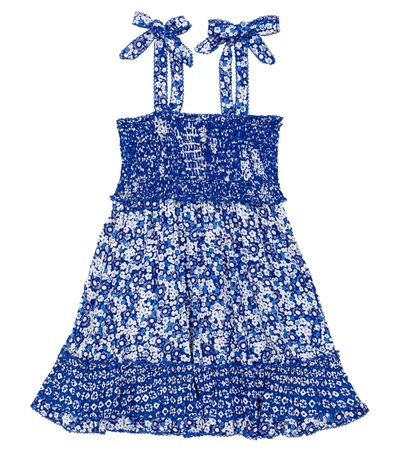 Poupette St Barth Kids' Nana Floral-printed Smocked Dress In Blue Antibes Atb