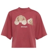Palm Angels Logo-printed Cotton Crop T-shirt In Burgundy