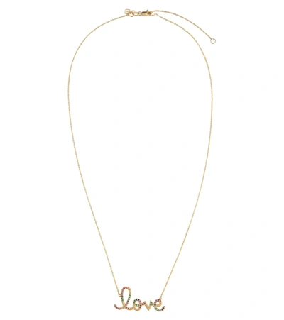 Sydney Evan Love 14kt Gold Necklace With Sapphires In Yellow Gold/multi