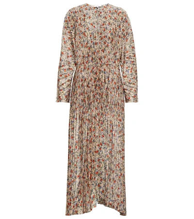 Vince Pomegranate Pleated Long Sleeve Maxi Dress In Multicoloured