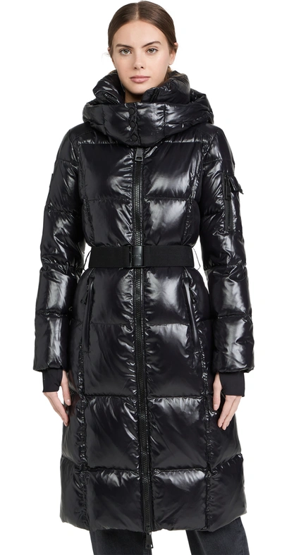 Sam Savannah Shearling Collar Hooded Puffer Coat In Black