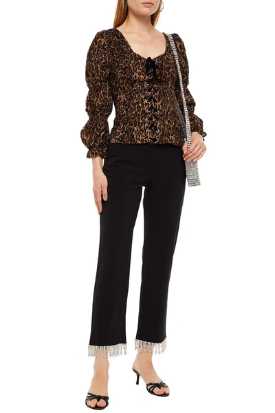 Shrimps Lace-up Leopard-print Fil Coupé Gauze Blouse In Animal Print