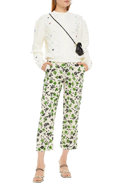 Shrimps Cropped Floral-print Seersucker Straight-leg Trousers In White