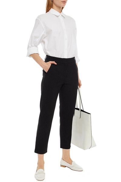 Velvet By Graham & Spencer Brittany Cropped Pinstriped Stretch-twill Straight-leg Trousers In Black