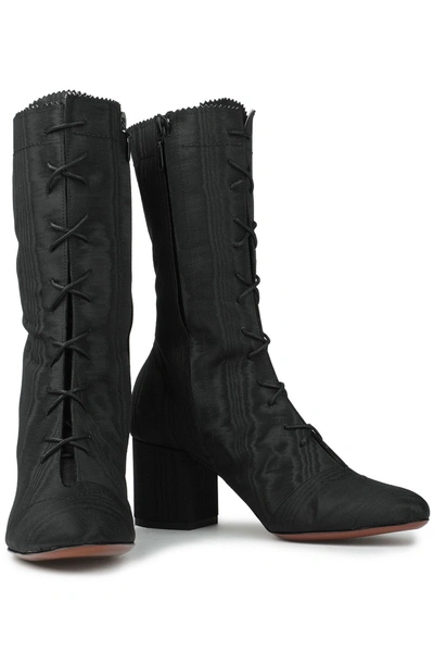 Alexa Chung Lace-up Moire Ankle Boots In Black