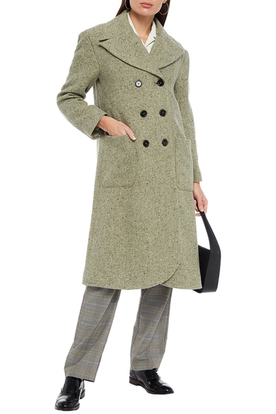 Alexa Chung Double-breasted Wool-blend Tweed Coat In Green