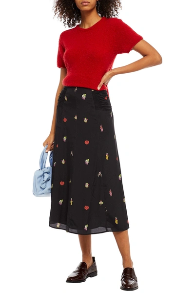 Alexa Chung Printed Crepe De Chine Midi Skirt In Black