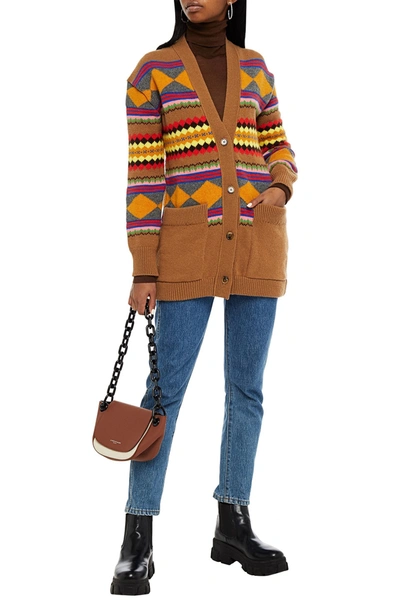 Alexa Chung Intarsia Wool Cardigan In Camel