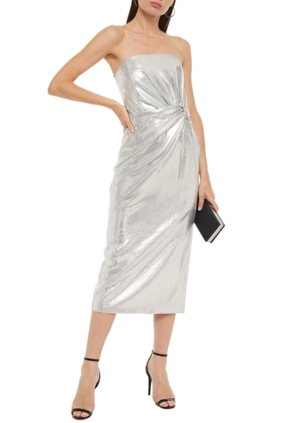 16arlington Strapless Twisted Sequined Crepe Midi Dress In Metallic