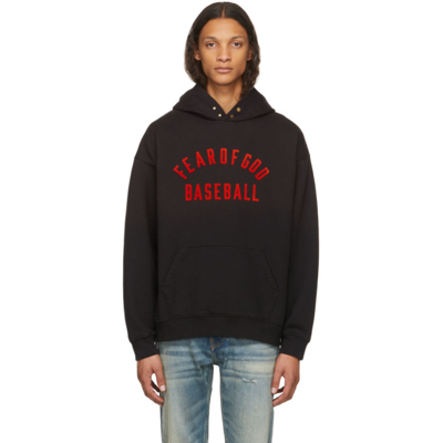 Fear Of God Baseball Logo-embroidered Cotton-jersey Hoody In Black,red