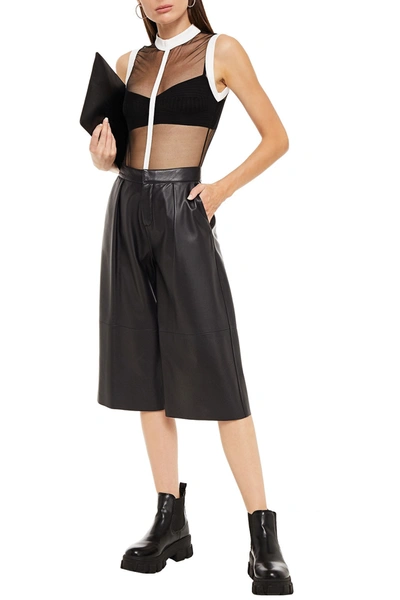 Balmain Paneled Tulle And Knitted Bodysuit In Black