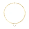 Jennifer Meyer Medium Edith Link With Diamond Open Heart Necklace In Yellow Gold,white Diamonds