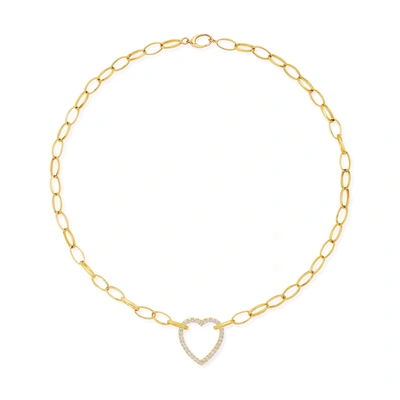 Jennifer Meyer Medium Edith Link With Diamond Open Heart Necklace In Yellow Gold,white Diamonds