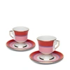 La Doublej Set Of Two Gold-plated Porcelain Espresso Cups And Saucers In Pink,red