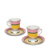 La Doublej Set Of Two Gold-plated Porcelain Espresso Cups And Saucers In Pink,yellow