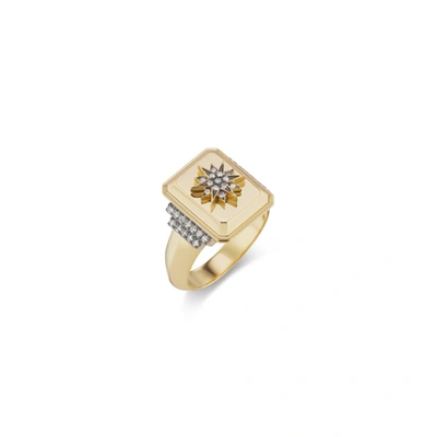 Sorellina Solid Gold Signet Ring In Yellow Gold,white Diamond