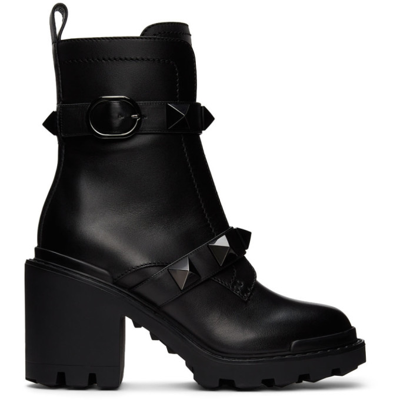 Valentino Garavani Black Roman Stud Ankle Boots In Nero