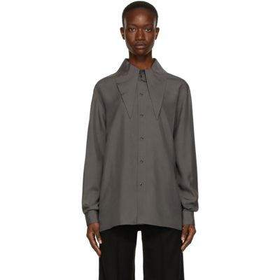 Lemaire Grey Silk Tie Neck Shirt In 985 Gunmetal ModeSens