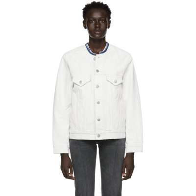 Maison Margiela Bianchetto Hand-painted Collarless Denim Jacket In White