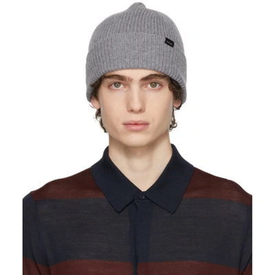 Paul Smith Logo-patch Cashmere-blend Beanie Hat In 76 Greys