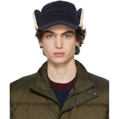 Paul Smith Faux-shearling And Cotton-corduroy Cap In Blue