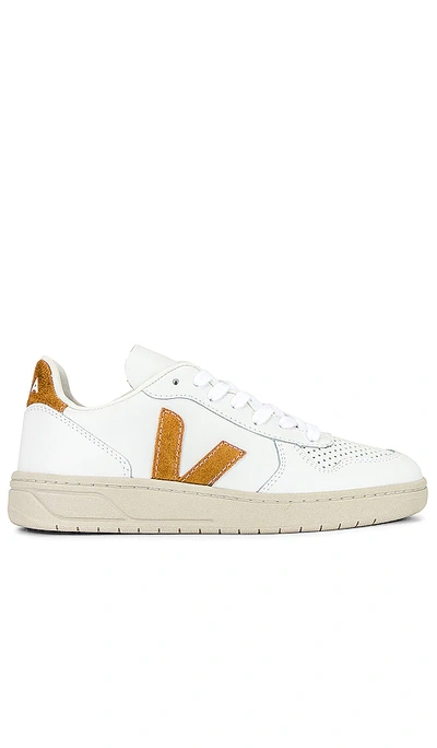 Veja V-12 Lace-up Sneakers In White,brown