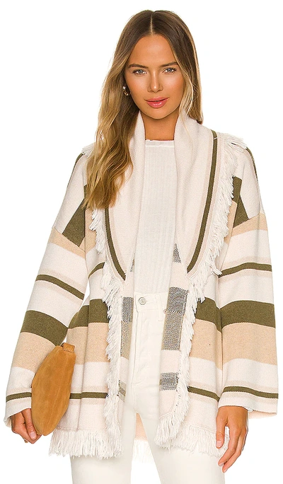 Tularosa Atlas Blanket Stripe Fringe Cardigan In Neutral