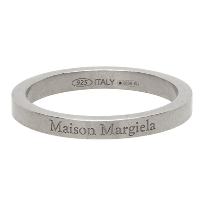 Maison Margiela Silver Polished Logo Ring In Grey