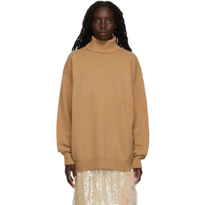 Dries Van Noten Merino Wool Oversized Turtleneck Sweater In Nude