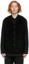 Our Legacy Textured V-neck Cardigan With Button-down Front In Black