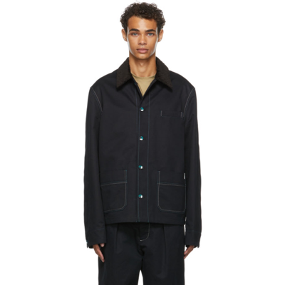 Marni Stitch-detail Shirt Jacket In Blue Black