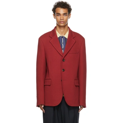 Marni Single-breasted Cotton-jersey Suit Jacket In China Red