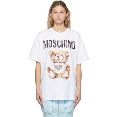 Moschino Logo印花棉质平纹针织t恤 In White