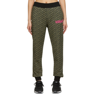 Versace Green & Black Jogger Lounge Pants In 5b160 Black/military