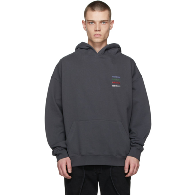 We11 Done Grey Logo Patched Hoodie In Charcoal
