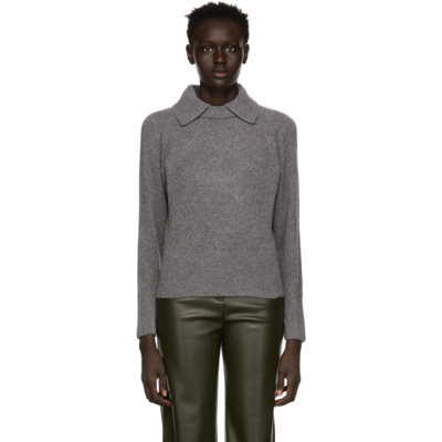 Proenza Schouler Lofty Ribbed Cashmere-blend Collared Sweater In 010 Charcoal
