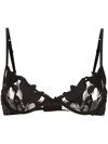Fleur Du Mal Black Lily Embroidery Plunge Demi Bra In Black