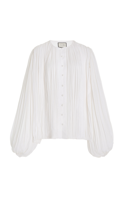 Alexis Blouson-sleeve Basile Plisse Top In White