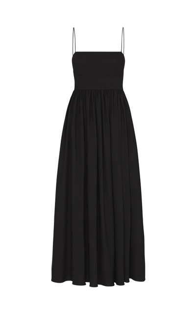 Matteau + Net Sustain Gathered Pleated Organic Cotton And Silk-blend Midi Dress In Black