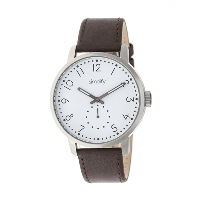 Simplify The 3400 White Dial Dark Brown Leather Watch Sim3401 In Brown,grey,silver Tone,white