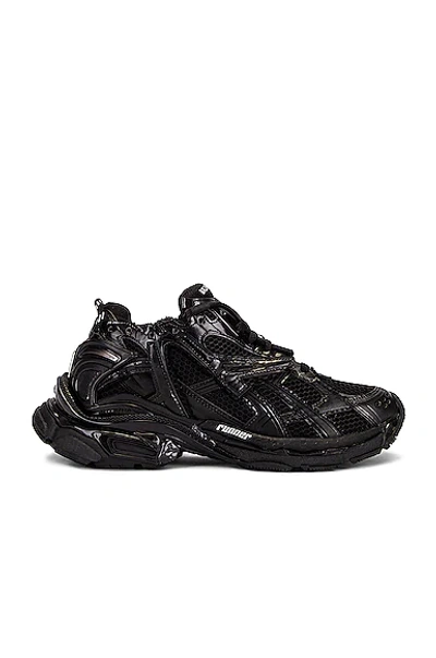 Balenciaga Runner Faux Leather And Mesh Sneakers In Black