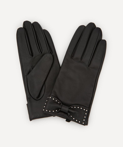 Dents Sophia Studded Bow Touchscreen Leather Gloves In Black