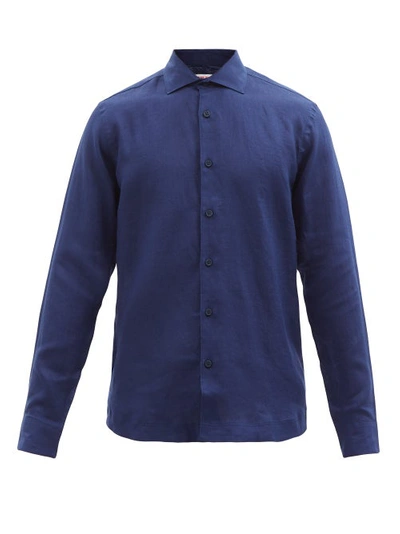 Orlebar Brown Mens Navy Giles Regular-fit Linen Shirt S