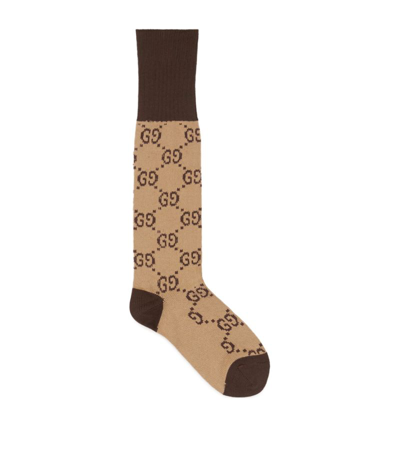 Gucci Cotton-rich Gg Logo Socks In Neutrals